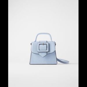 Zara NWOT Baby Blue Croc Embossed Mini Handbag